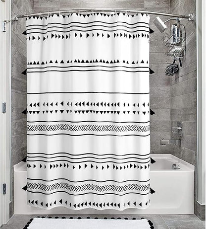 Uphome Boho Shower Curtain Black and White Fabric Shower Curtain with Hooks Chic Triangle Geometric Cloth Bathroom Curtains Set Waterproof Weighted Hem for Modern Hotel Decorative Accessories 60x72
