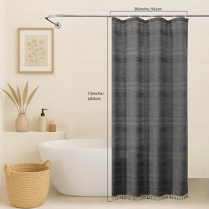 Boho Stall Shower Curtain, Narrow Soft Fabric Striped Textured Bathroom Shower Curtain with Tassel, Modern Farmhouse Machine Washable Bath Decor, 36Wx72L Inches, Charcoal Grey