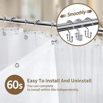 Siiluminisoy Shower Curtain and Liner Set, Waffle Shower Curtain Set with 12 Stainless Steel Hooks, Waterproof Luxury Fabric Shower Curtains for Bathroom and Hotel, White, 72" W x 84" H