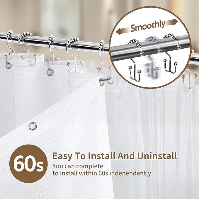 Siiluminisoy Shower Curtain with Liner, Waffle Shower Curtain Set with 12 Stainless Steel Hooks, Waterproof, Machine Washable, Luxury Fabric Shower Curtains for Apartment, White, 72" W x 72" H