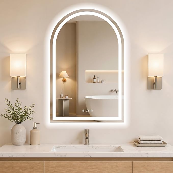 Arched LED Bathroom Mirrors with Lights 22"x32" LED Mirror for Bathroom,Led Vanity Mirror, Anti-Fog,LED Mirrors with Light, Anti-Fog, Dimmable, 3 Color, Shatterproof, Touch Sensor