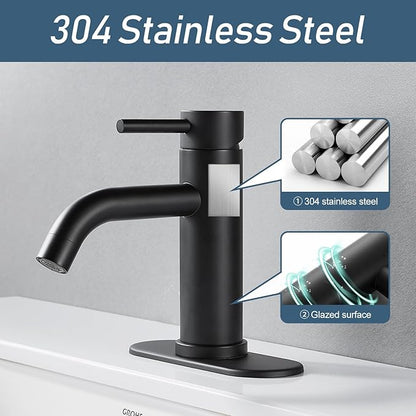 Black Bathroom Faucet Single Hole Bathroom Sink Faucet Vanity Single Handle Matte Black Modern RV Faucet 1 Hole or 3 Hole Deck Plate，Water Supply Lines