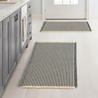 MIULEE Set of 2 Waffle Bathroom Rugs Dark Grey&Yellow Bath Mat 17x24 Inch | Non Slip, Super Absorbent, Washable, Ultra Soft, Rubber Backed, Small Boho Bath Rugs for Bathroom Floor Tub Shower