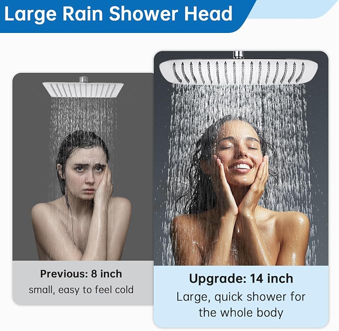 G-Promise 14 Inch All Metal Rain Shower Head with Extension Arm | Built to Last, Rust Resistant, Easy to Install, Adjustable, Full Body Coverage Large Rainfall Shower Head, Daily SPA