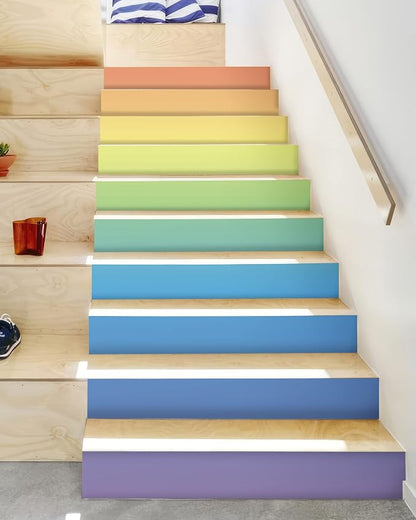 FLFK Rainbow Stair Riser Decals, Self-Adhesive Strips, Multicolor Decorative Stickers, Peel and Stick Design, Modern Style, 39.3" W x 7.08" H x 13Pcs, for Indoor Staircase Decoration