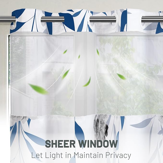 No Hook Floral Shower Curtain with Liner, Blue Grey, 71x74 | Snap in Liner, 3 in 1, Water Repellent, Easy Install, Machine Washable, Hotel Style for Bathroom, Watercolor Pattern
