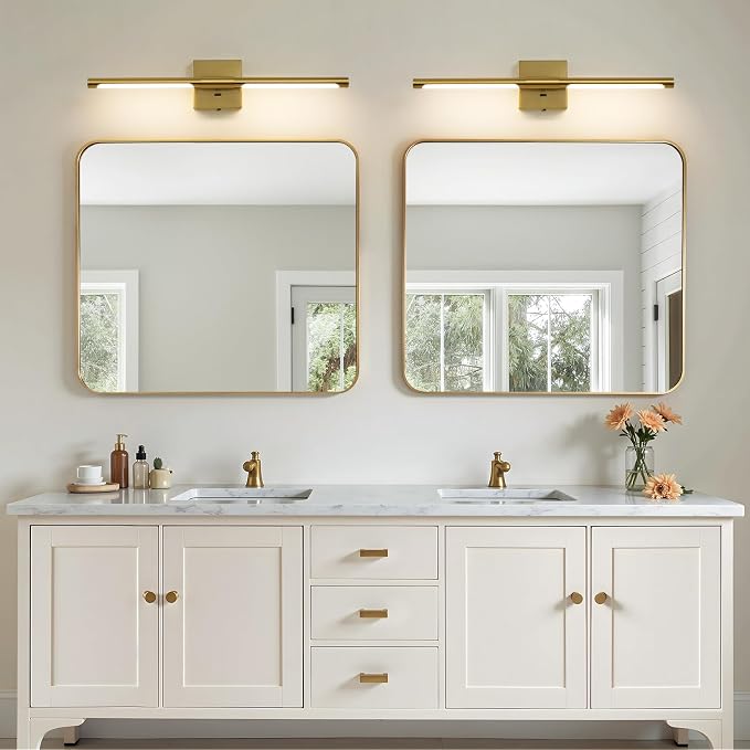 Epinl Modern Gold Bathroom Vanity Light, 24 inch 5CCT Dimmable Bathroom Lighting Fixture Over Mirror, 360° Rotatable Brush Gold LED Vanity Light Fixtures for Bathroom