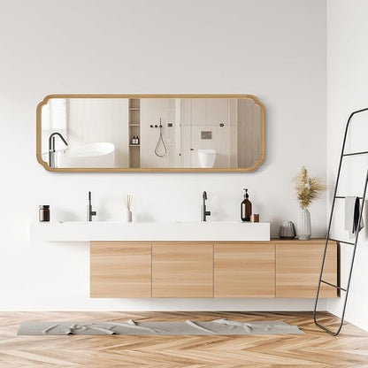 WallBeyond Full Length Mirror Wall Mounted 65"x22", Rustic Wooden Frame Floor Mirror, Large Full Body Mirror for Bedroom, Leaning or Hanging Against Wall (Natural Solid Wood)