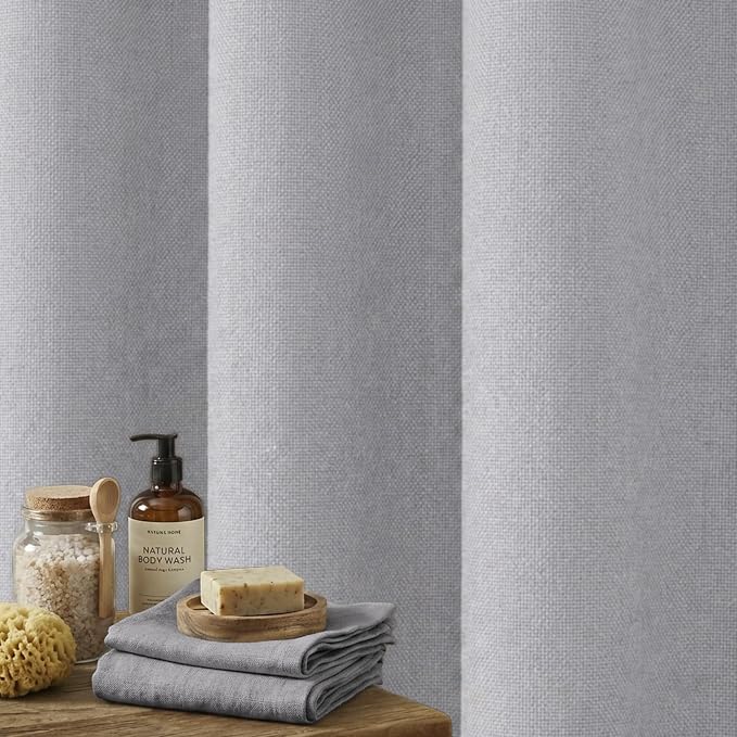 Light Grey Linen Shower Curtain Farmhouse Bathroom Decor 72x72 In | Boho Bathroom Decor,12 Sturdy Stainless Steel Sliding Hangers,Rustic Country Style,Linen Shower Curtains for Bathroom