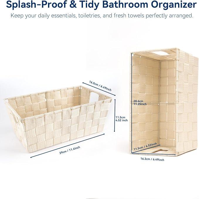 Whitmor Small Woven Storage Baskets for Shelves - Decorative Bathroom Organizer Bins with Metal Structure, Versatile Shelf Storage Solution for Home Organization & Closet (Latte)