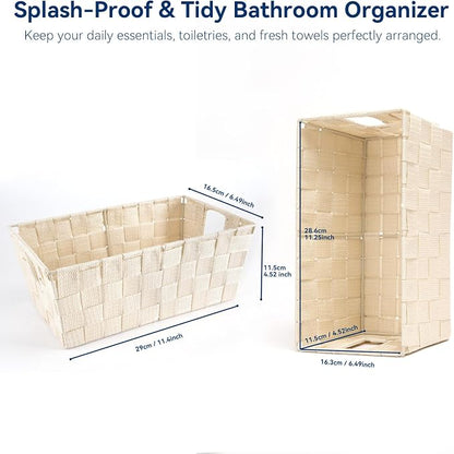 Whitmor Small Woven Storage Baskets for Shelves - Decorative Bathroom Organizer Bins with Metal Structure, Versatile Shelf Storage Solution for Home Organization & Closet (Latte)
