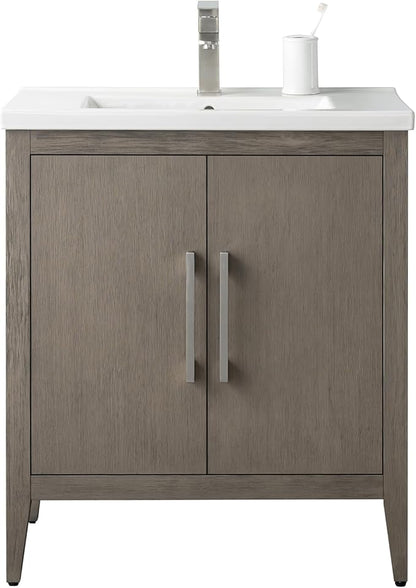 Vanity Art 30 inch Bathroom Vanity with Single Sink & Ceramic Top, Vanity Cabinet with Soft-Closing Doors, Solid Wood Frame, Driftwood Gray, VA9030-DG-BN1