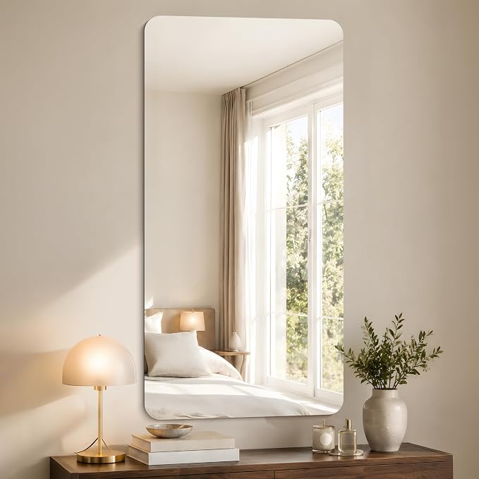 CILIBER Frameless Mirror, 24x48 Inch Rectangle Bathroom Mirror Rounded Corner, 3mm Tempered Glass Frameless Vanity Mirror with Polished Edge for Over Sink, Bedroom, Entryway, Vertical or Horizontal