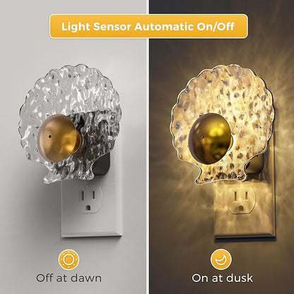 L LOHAS LED Shell Night Light, 2 Pack, Night Lights Plug into Wall, Dimmable Nightlights Plug in with Light Sensor, 0-100LM, 3000K Soft White, LED Nightlights for Hallway Bedroom Stairway