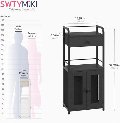 SWTYMIKI 14.57"x32.28" Bathroom Storage Cabinet – Freestanding Toilet Paper Storage with Doors & Drawer, Bathroom Organizers and Storage for Small Spaces, Laundry Room, Ideal for Towels, Black