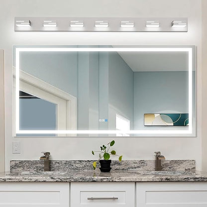 LED Modern Bathroom Vanity Light Fixtures, 7-Light 48-inch Dimmable Brushed Nickel Vanity Lights for Bathroom Lighting Fixtures Over Mirror, with 350° Rotatable Acrylic Heads (Cool White 6000K)