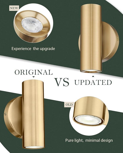 2-Light Wall Light, Brass Gold Wall Sconce, Indoor Up and Down Wall Lamp for Bedroom Bathroom Stair Entryway (2 Pack), WL4830-2W-BB-2PK