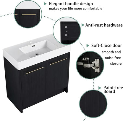 36 Inch Freestanding Bathroom Vanity,36" Bathroom Vanity with Sink,Modern Single Sink Bathroom Vanity Combo,Black Floor Stand Cabinet Set
