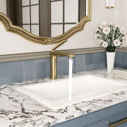 Bathroom Faucet Brushed Gold, One Hole Single Handle Vessel Sink Faucet, Brass Bathroom Faucet for Vanity Sink Restroom Guestroom RVs