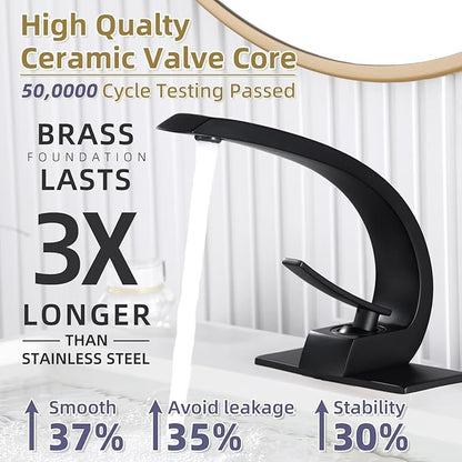 Matte Black Bathroom Sink Vanity Elegance Swan Faucet for 1 Hole with 6-Inch 3 Hole Deckplate,Rikaziya Bathroom Fixtures Basin Mixer Faucets Centerset with 9/16" Supply Hose and to 1/2" Adapter Combo