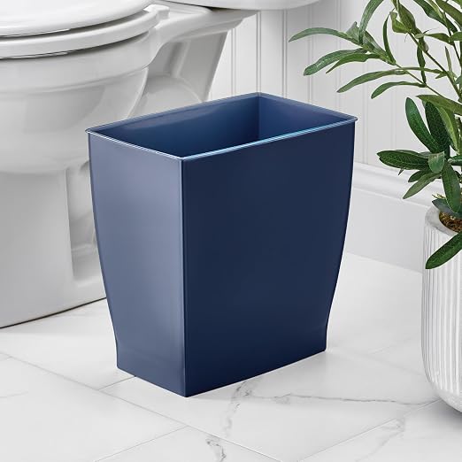 iDesign Small Plastic Bathroom Trash Can, Slim Rectangle, 4-Pack, Navy Blue | Bedroom, Office, Dorm