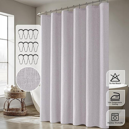 ANRODUO Lavender Linen Textured Fabric Shower Curtain Set - W72xL72 | Farmhouse Shower Curtain with 12 Metal Hooks, Waterproof Heavy Duty, Button Hole Design, Machine Washable for Bathroom