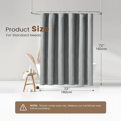 BTTN Grey 3 in 1 Shower Curtain Set, Linen Textured Fabric Shower Curtain and Clear Liner Set with Plastic Hook, Modern Hotel Luxury Weighted Waterproof Shower Curtain for Bathroom, Gray, 72x72