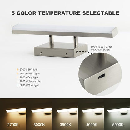 mirrea 16in 5CCT Brushed Nickel LED Vanity Lights for Bathroom Over Mirror | 5 color temperatures,Adjustable light angle,ETL listed,Dimmable,Bathroom lighting fixtures,Eye-friendly,Frosted acrylic shade