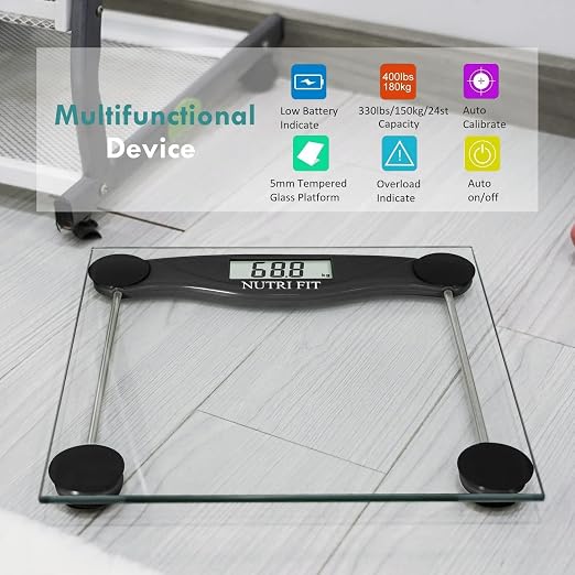 Digital Bathroom Scale for Body Weight Smart Bath Weighing Scales | 0.2lb Precision, 330lb Capacity, Clear LCD Screen, Accurate Electronic Scale for Weight Loss, with CR2032 Battery, Black