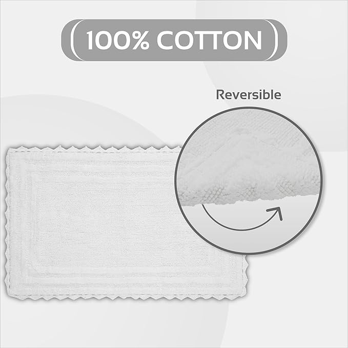 Better Trends Lilly Crochet 21x34 Reversible Bath Rugs and Bath mats for Bathroom, Luxurious 100% Cotton Bath Rug & Water Absorbent Bathroom Mat - White Bath Matt