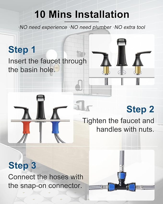 Brass Waterfall Faucet, Oil Rubbed Bronze Bathroom Sink Faucet, 4-16 Inch Widespread Bathroom Faucet, 2 Handle Bathroom Faucets for Sink 3 Hole with Overflow Pop-up Drain for Farmhouse Apartment