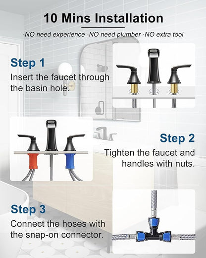 Brass Waterfall Faucet, Oil Rubbed Bronze Bathroom Sink Faucet, 4-16 Inch Widespread Bathroom Faucet, 2 Handle Bathroom Faucets for Sink 3 Hole with Overflow Pop-up Drain for Farmhouse Apartment