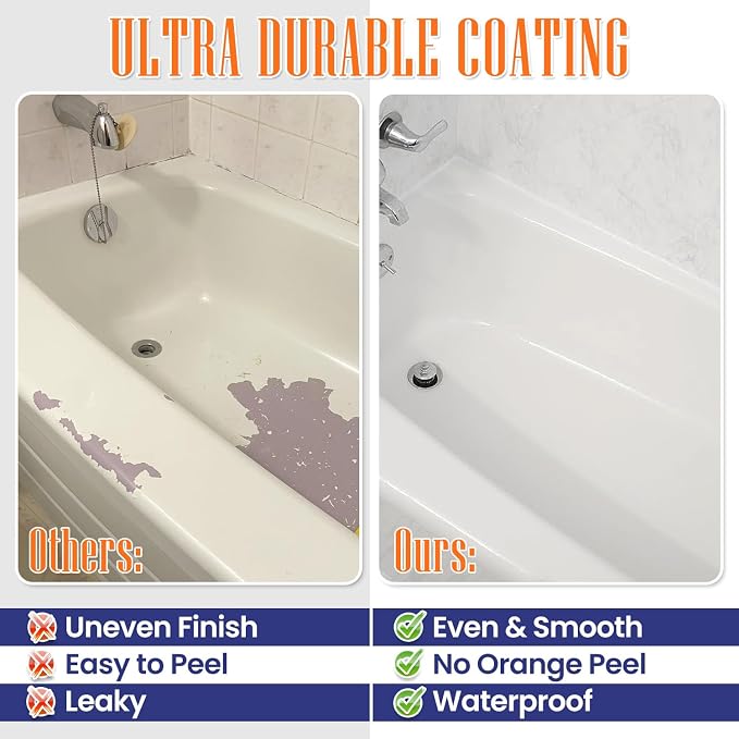 Specialty Tub and Tile Paint, Water-based Tub and Tile Refinishing Kit | With Tools, Quick-Dry Tub Paint for Bathtub, Sinks, No Odor Shower Paint, Bathroom Tile Paint, User-friendly, Pure White