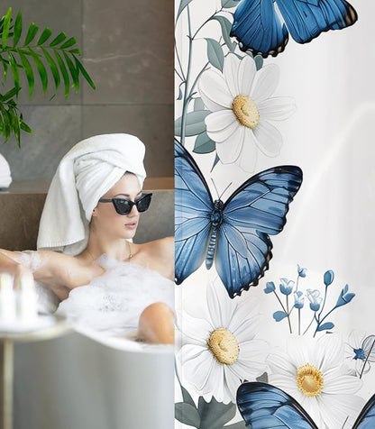 Shower Curtain for Bathroom Stall Boho Modern Cute Aesthetic Decorative Girly Waterproof Unique Butterfly Flower Girls Chic Print Design Teen Pretty Women Cortinas de Baño Bathtub 72 x72 Inch