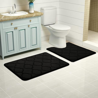 OLANLY Memory Foam Toilet Rugs U-Shaped 24x20, Ultra Soft and Absorbent Bathroom Rugs, Non-Slip, Comfortable, Machine Washable Contour Bath Mat for Toilet Base, Home Decor Accessories, Black