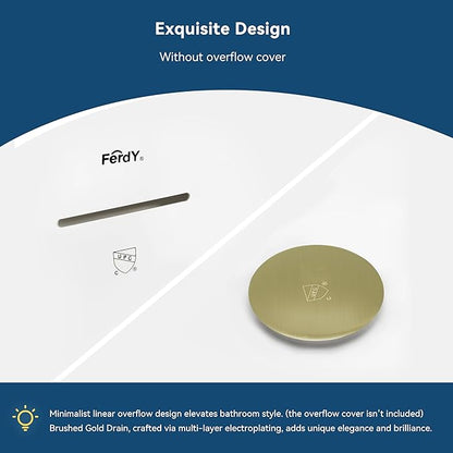 FerdY Tahiti 59" Acrylic Freestanding Bathtub, Elegant Oval Shape Bathtub, Glossy White, Brushed Gold Drain & Integrated Slotted Overflow Assembly Included cUPC Certified