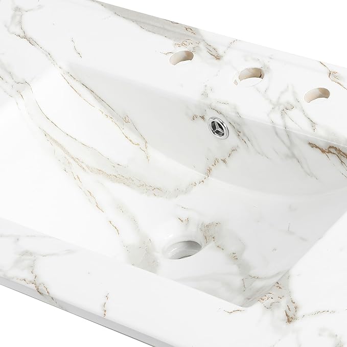 JONATHAN Y SNK1003C Ancillary 3-Hole 36 in. W x 18.25 in. D Classic Contemporary Rectangular Ceramic Single Sink Basin Vanity Top, White Marble Effect