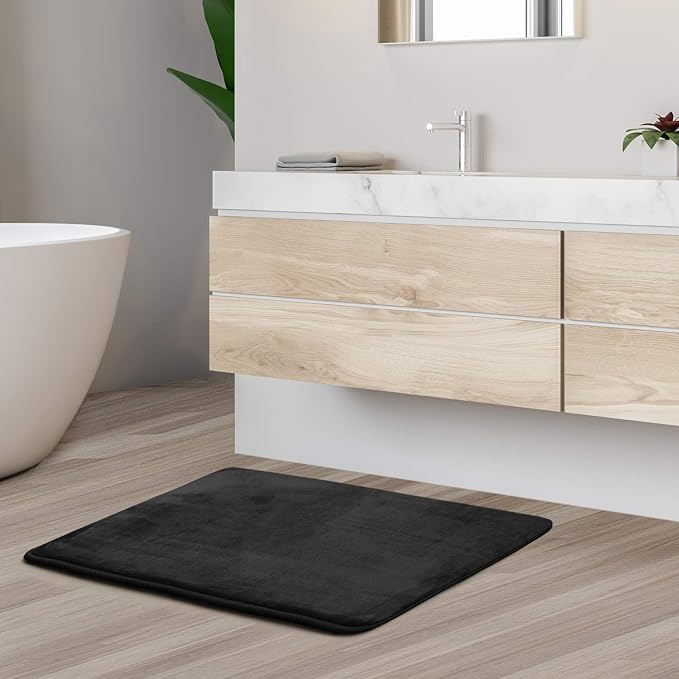 Clara Clark Bathroom Rugs, Velvet Memory Foam Bath Mat, Non-Slip, Machine Washable Bath Rugs - Dries Quickly, Ultra Soft Plush Bath Mats for Bathroom, 17 x 24, Black