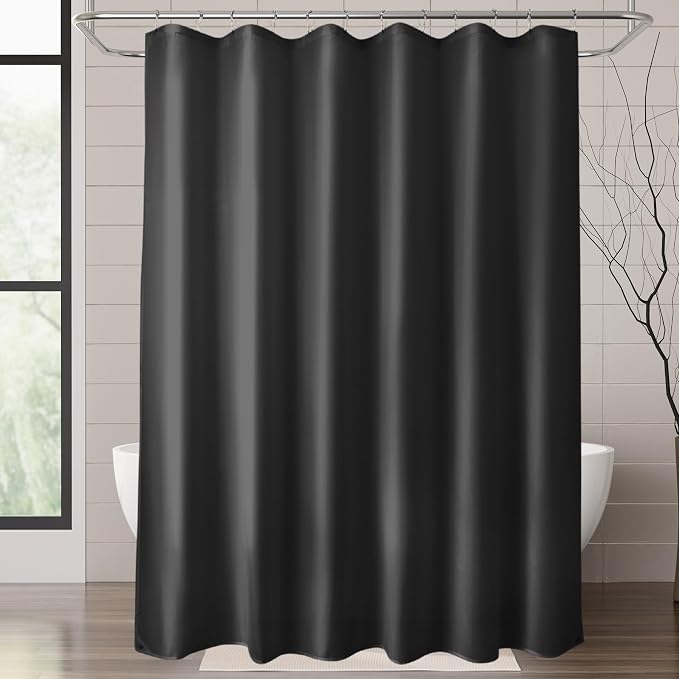 Titanker Fabric Shower Curtain Liner Washable with 2 Magnets, 70 x 72 Inches, Waterproof, Soft Fabric, Lightweight Polyester, Black