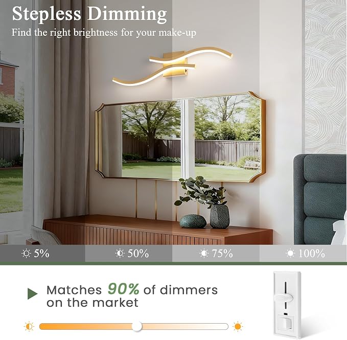 2 Packs Gold Bathroom Vanity Light Fixture,24in 5CCT Dimmable Modern Led Bathroom Light Fixtures Over Mirror, 26W LED Vanity Lighting Bar for Bathrooms (Gold,2 Packs, 24inch)