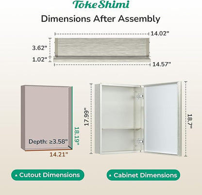 TokeShimi 14 x 18 Medicine Cabinet Mirror, Assembly Required, Brushed Nickel Bathroom Medicine Cabinet with Mirror, Stepless Adjustable Shelves, Tempered Glass, Beveled Aluminum Frame