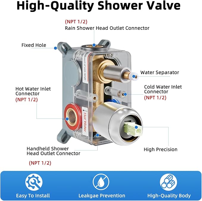 Shower Faucet Set With 8" Shower Head And Handheld Brushed | Wall Mounted Shower System Valve Include 2 Function