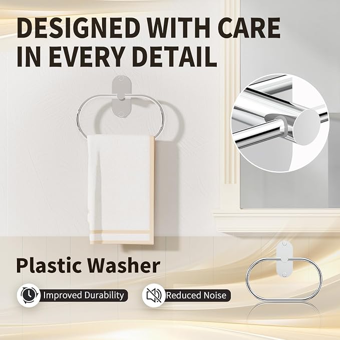 5-Piece Bathroom Hardware Set, Adhesive or Drill Wall Mount, Chrome | Adjustable Towel Bar, Toilet Paper Holder, Towel Ring, 2 Towel Hook, 304 Stainless Steel Bathroom Accessories Set