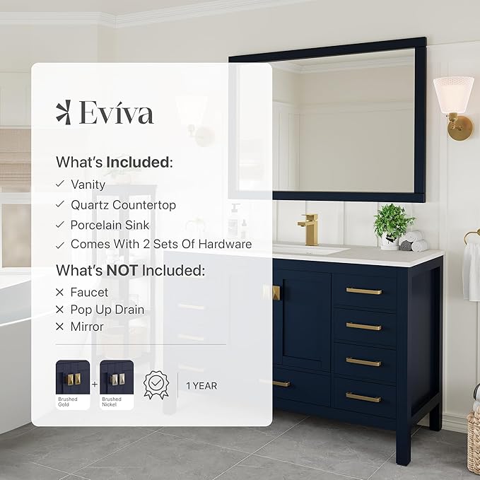 Eviva London 54 in Bathroom Vanities – 54 Inch Bathroom Vanity with Sink and Countertop, Gray Vanity Bathroom Sink Cabinet W/Quartz Countertop – Porcelain Single Sink Design for Modern Bathrooms