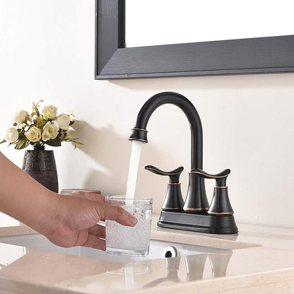 KINGO HOME Modern 2 Handle Oil Rubbed Bronze Bathroom Faucet, Bronze Bathroom Faucets RV Rubbed Bronze Bath Vanity Faucet for Sink 3 Hole with Water Supply Lines and Pop Up Drain