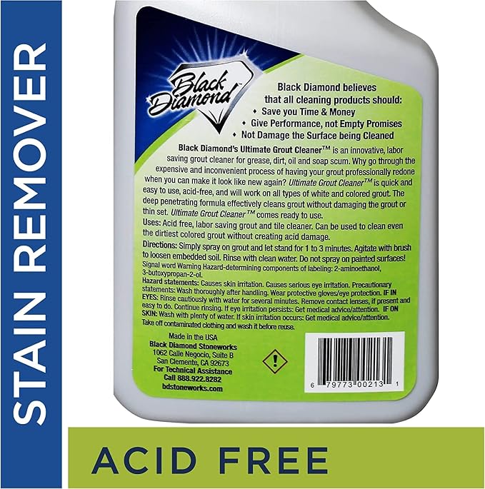 Ultimate Grout Cleaner for Tile Floors — Acid-Free Deep Cleaner Removes Grease, Dirt & Soap Scum Without Damaging Grout — Safe for Marble and All Natural Stone (1-Qt/1-G/ W/brush)