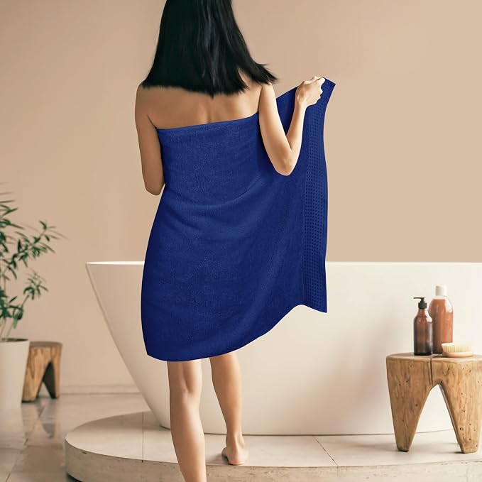 GLAMBURG 100% Cotton Oversized 2 Pack Bath Sheets 35x70, Ultra Soft Highly Absorbant Compact Quickdry & Lightweight Large Bath Sheet Set, Ideal for Gym Travel Camp Pool - Navy Blue