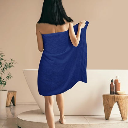 GLAMBURG 100% Cotton Oversized 2 Pack Bath Sheets 35x70, Ultra Soft Highly Absorbant Compact Quickdry & Lightweight Large Bath Sheet Set, Ideal for Gym Travel Camp Pool - Navy Blue