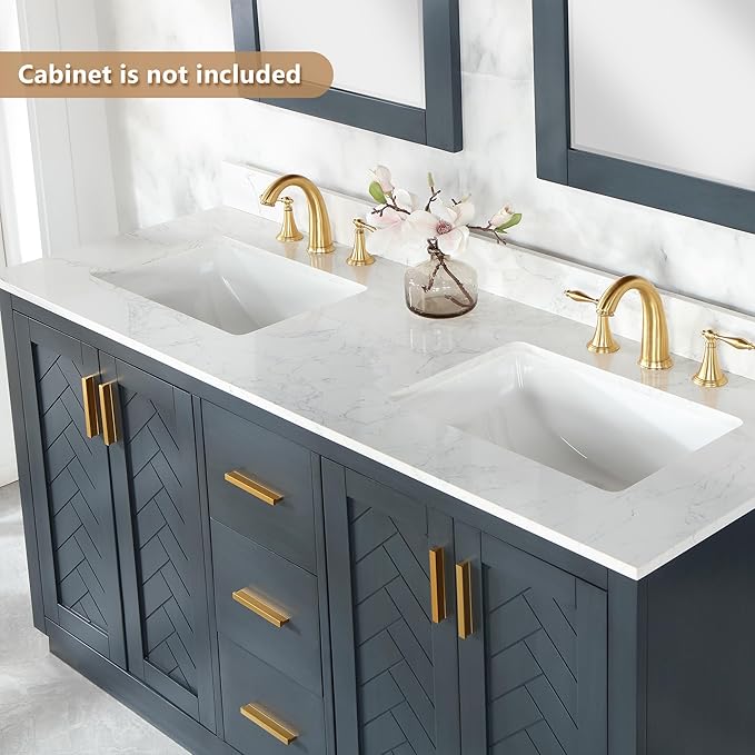 Ceres 61" Engineered Stone Vanity Top in Grain White with Double White Sinks