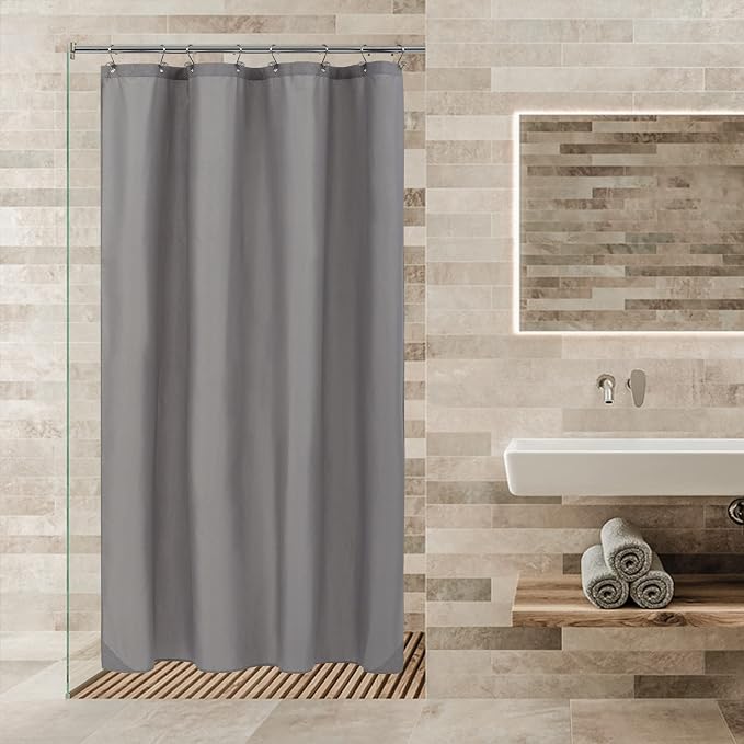 ALYVIA SPRING 48x72 Stall Waterproof Fabric Shower Curtain or Liner Grey | 2 Magnets, Soft Cloth & Hotel Quality, Machine Washable, Light-Weight, Stall Size